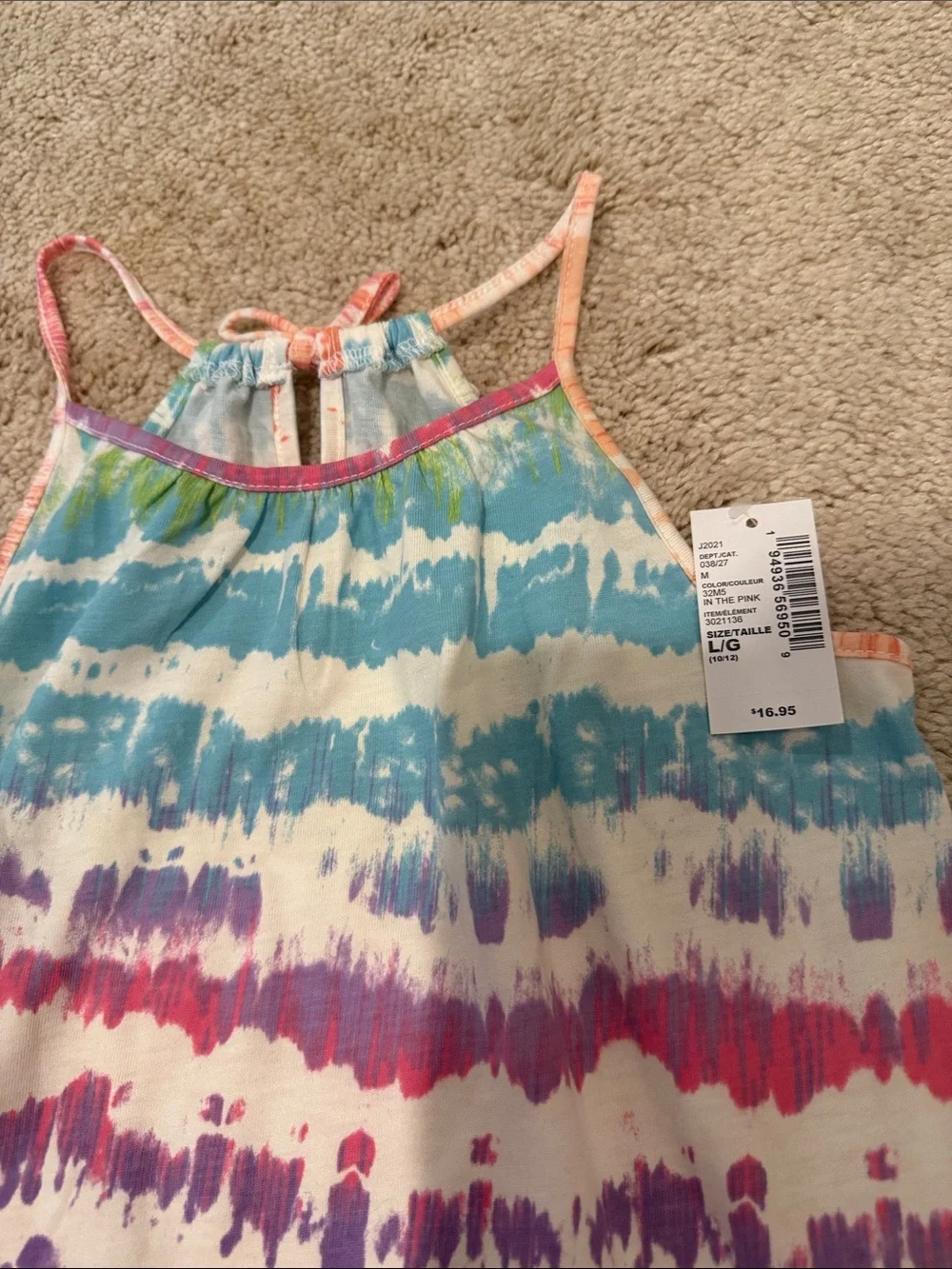 Girls Multicolor Tie-Dye Halter Dress - Bright Rainbow - Picture 2 of 3